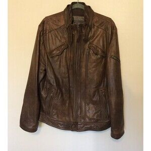 Murano Mens Jacket Sz L‎ Brown Lambskin Leather Field Coat Brown Moto Zipper